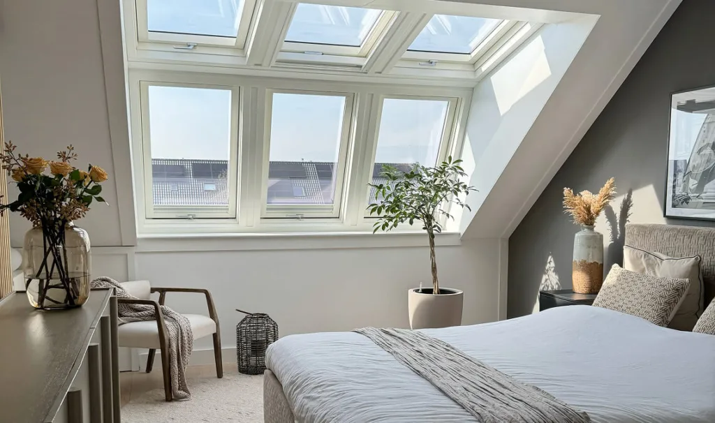 slaapkamer op zolder gecreëerd met een LUXboX dakserre