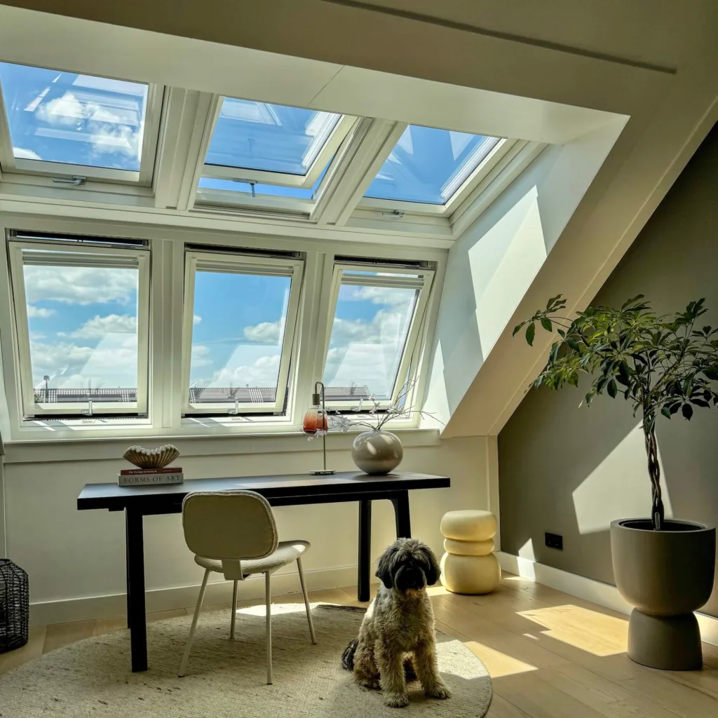 Extra licht schijnt door de ramen van de LUXboX dakserre op de werkplek