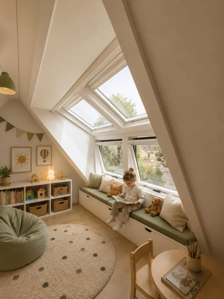 ruime open slaapkamer op zolder met een LUXboX